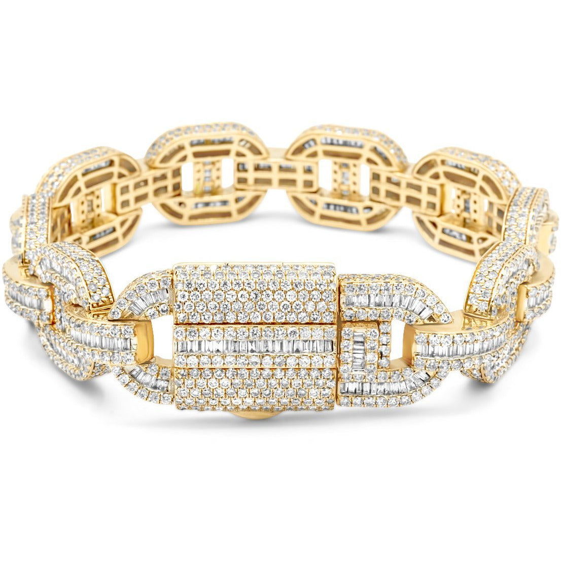 14k Gold Baguette & Round Diamond Mariner Link 18.25ctw