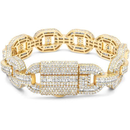 14k Yellow Gold Baguette & Round Diamond Mariner Link 18.25ct