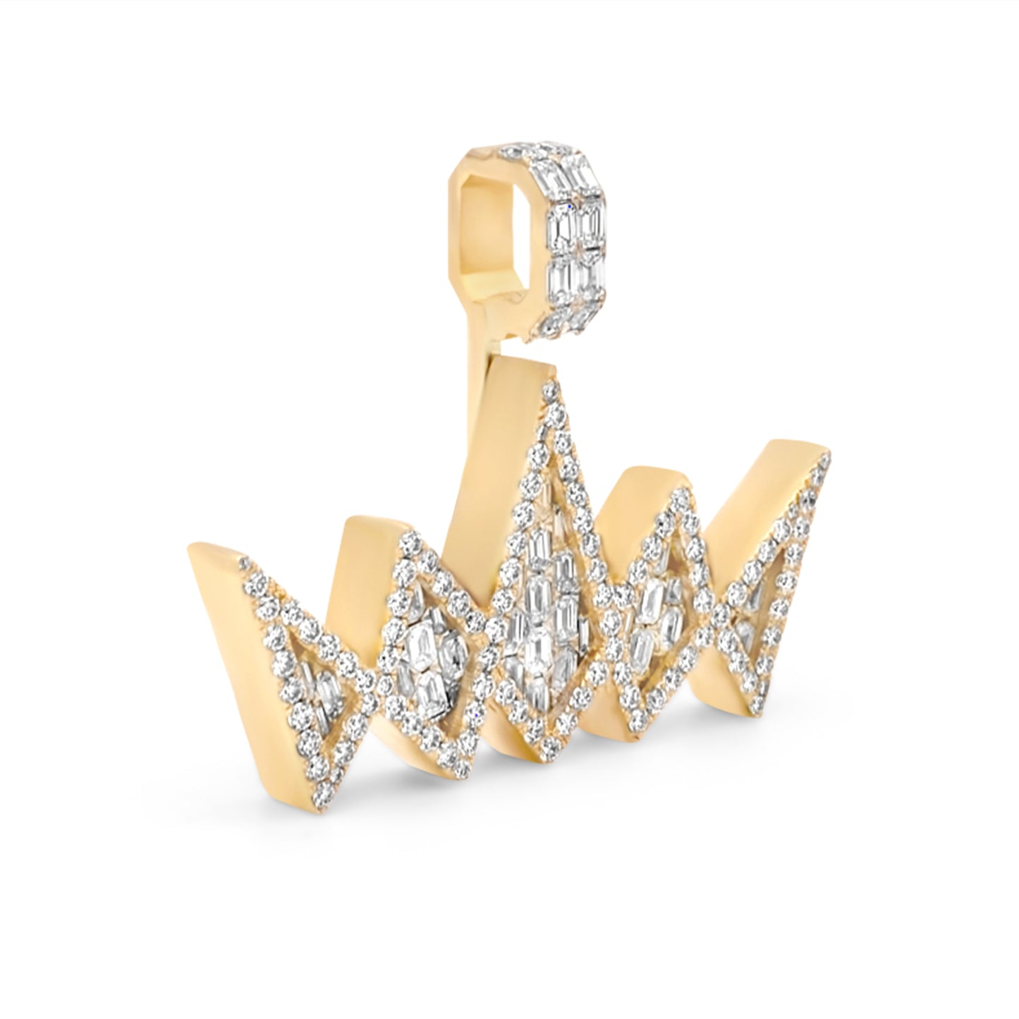 14k Solid Gold Baguette Diamond Crown Pendant 7.20ctw