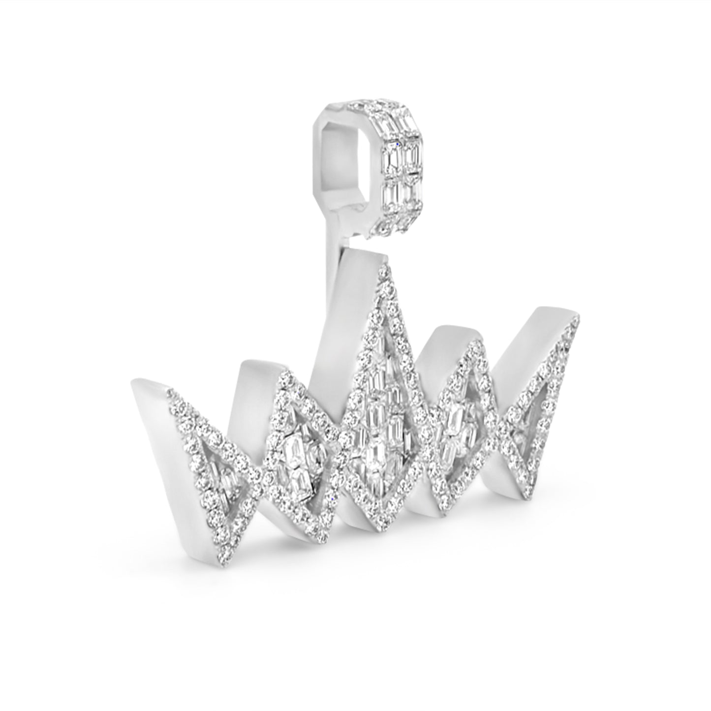 14k White Gold Baguette Diamond Crown Pendant 7.20ctw