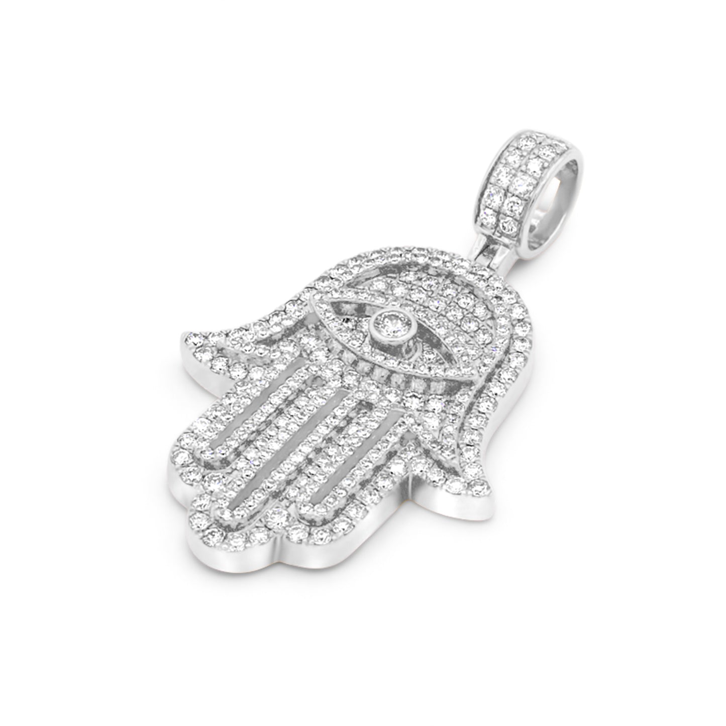 14k White Gold Diamond Hamsa 2.90ctw