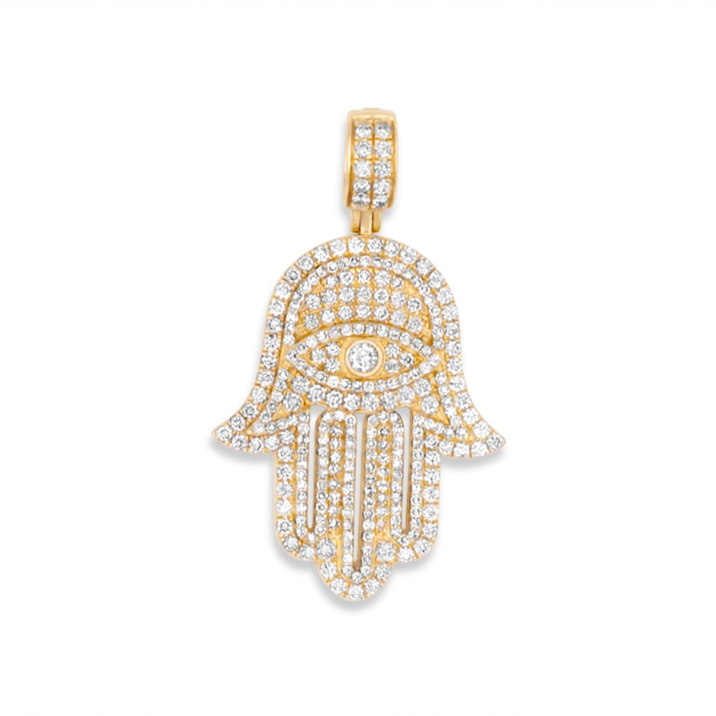 14k Yellow Gold Diamond Hamsa 2.90ctw