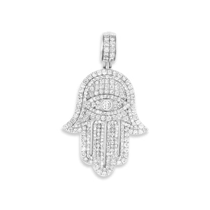 14k White Gold Diamond Hamsa 2.90ctw