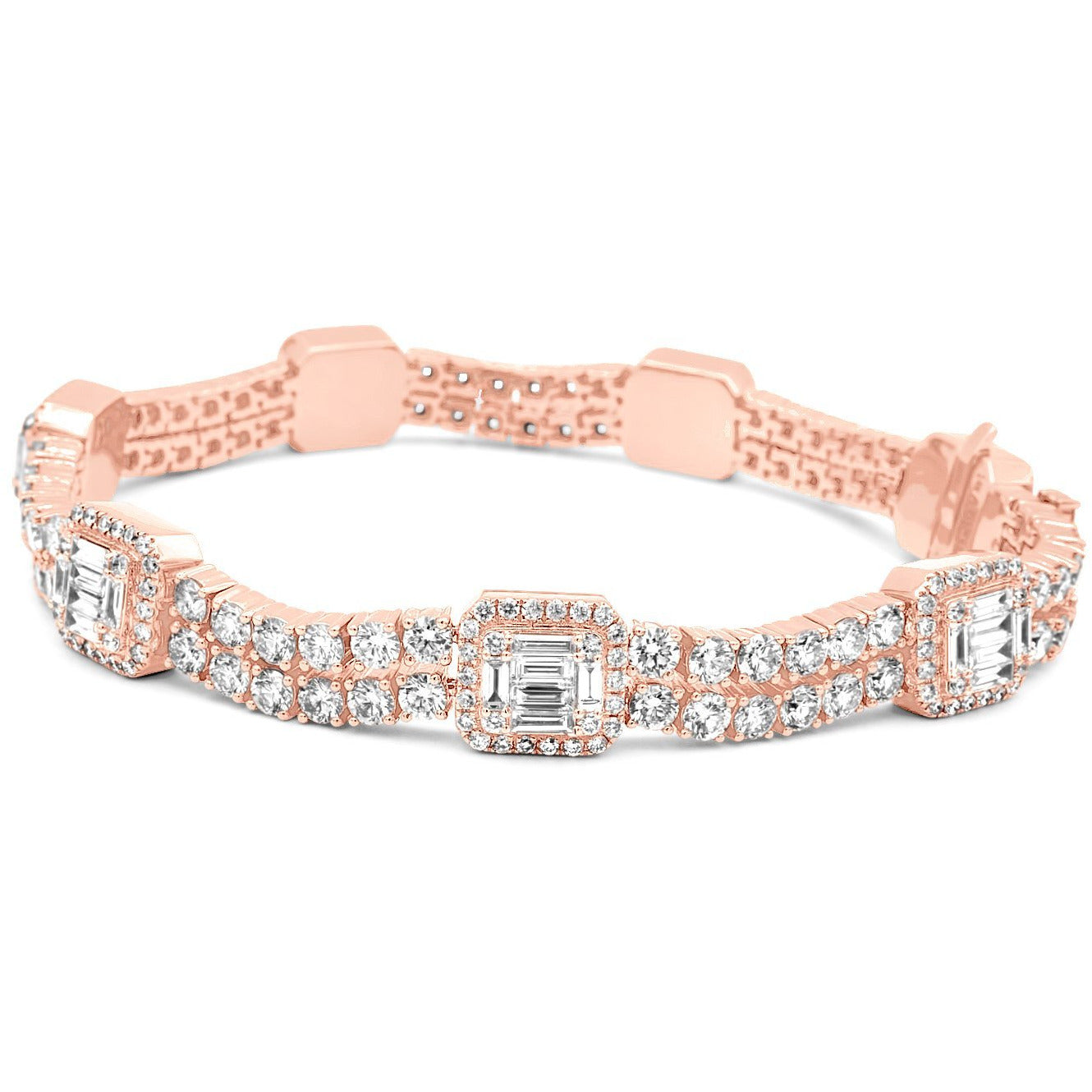 14k Rose Gold Baguette & Round Diamond Tennis Bracelet 13.5 ctw