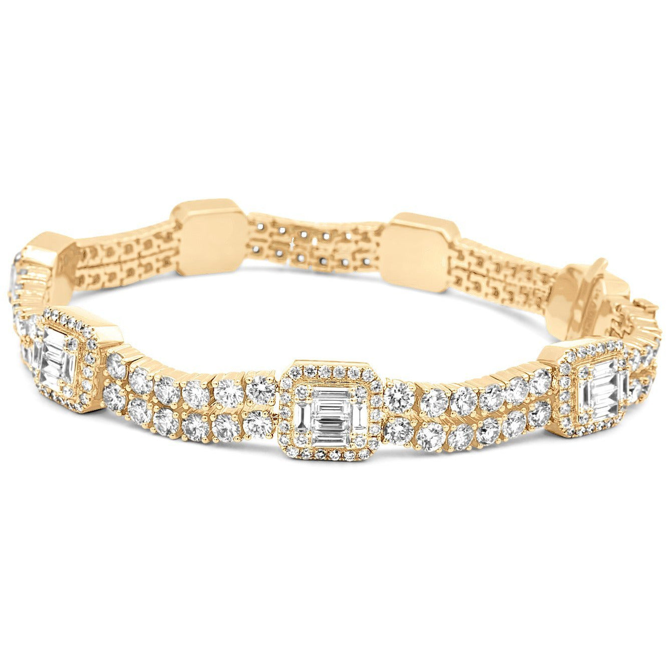 14k Yellow Gold Baguette & Round Diamond Tennis Bracelet