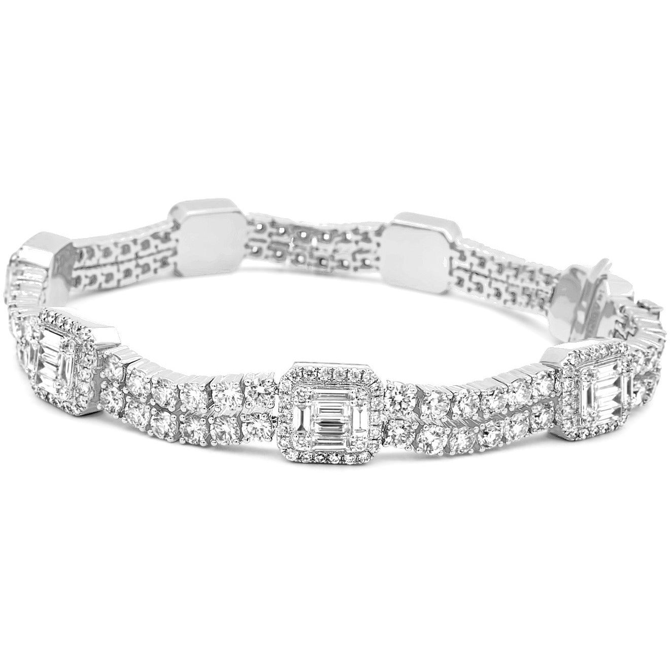 14k White Gold Baguette & Round Diamond Tennis Bracelet 13.5 ctw