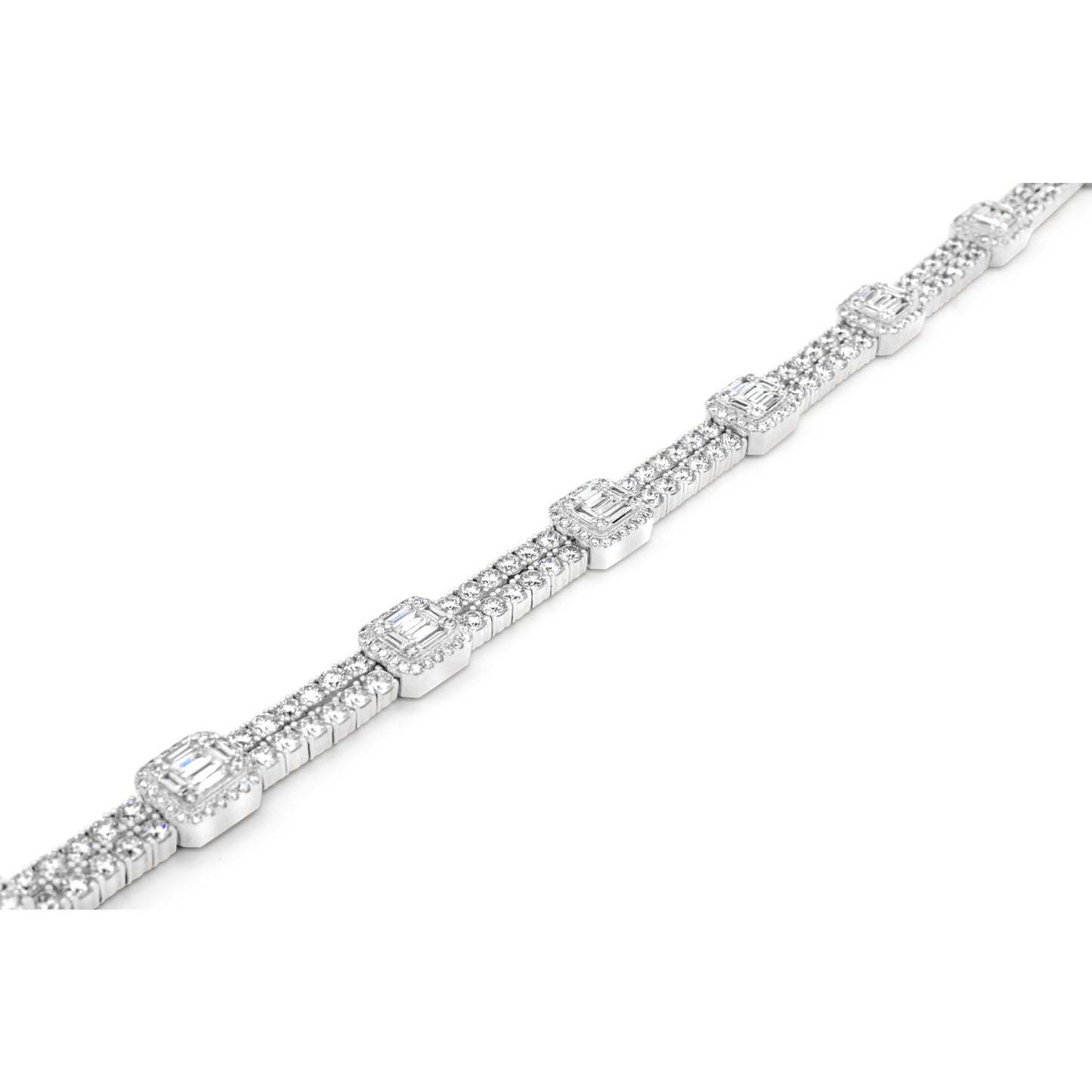 14k White Gold Baguette & Round Diamond Tennis Bracelet 13.5 ctw