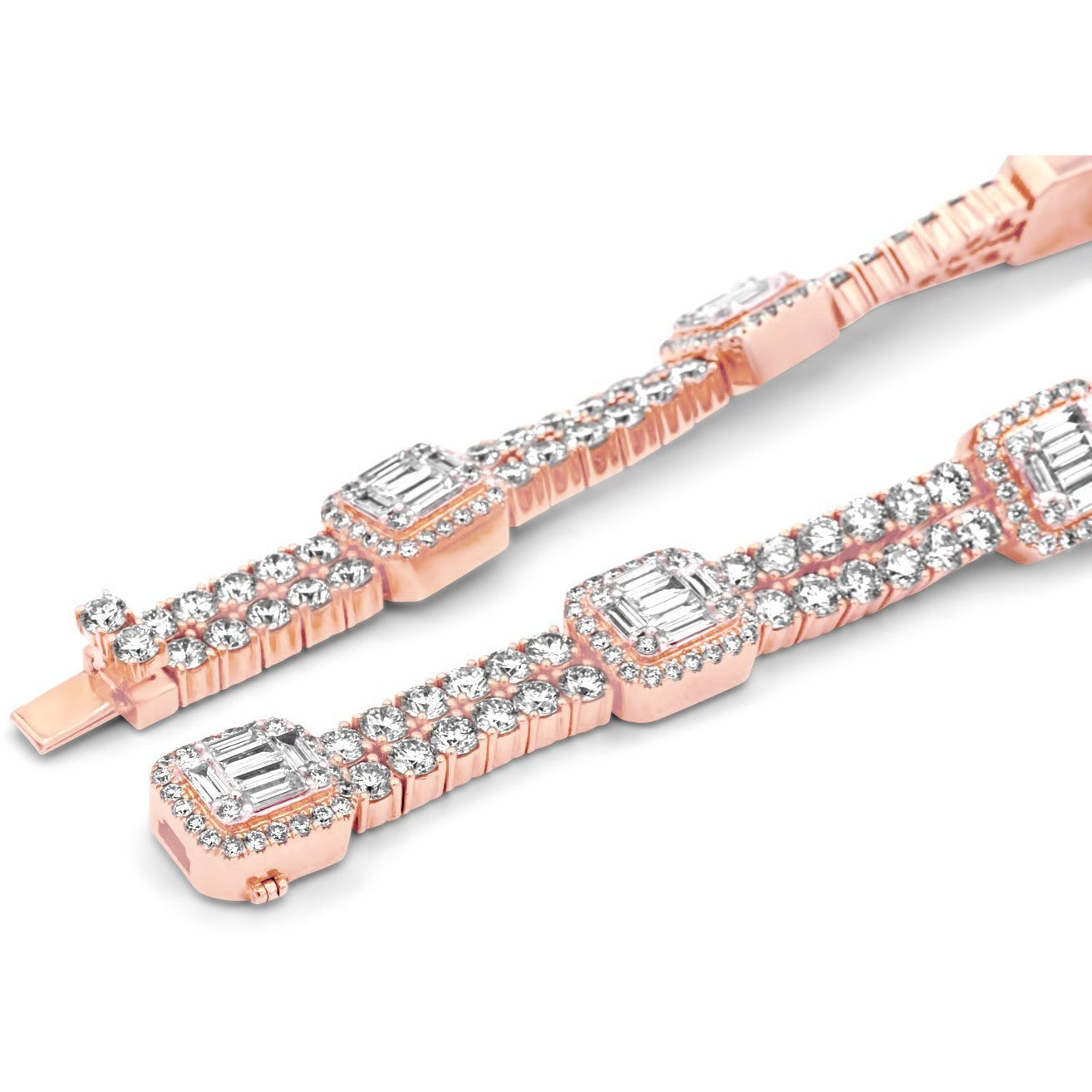 14k Rose Gold Baguette & Round Diamond Tennis Bracelet 13.5 ctw