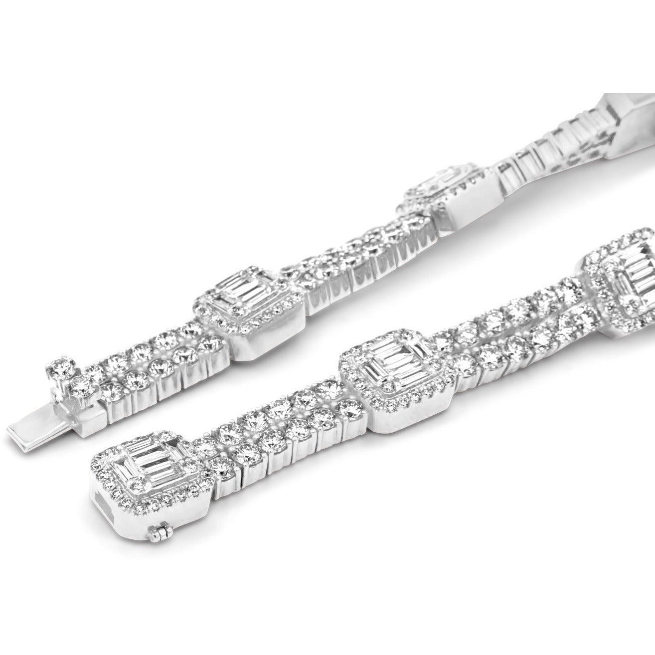 14k White Gold Baguette & Round Diamond Tennis Bracelet 13.5 ctw