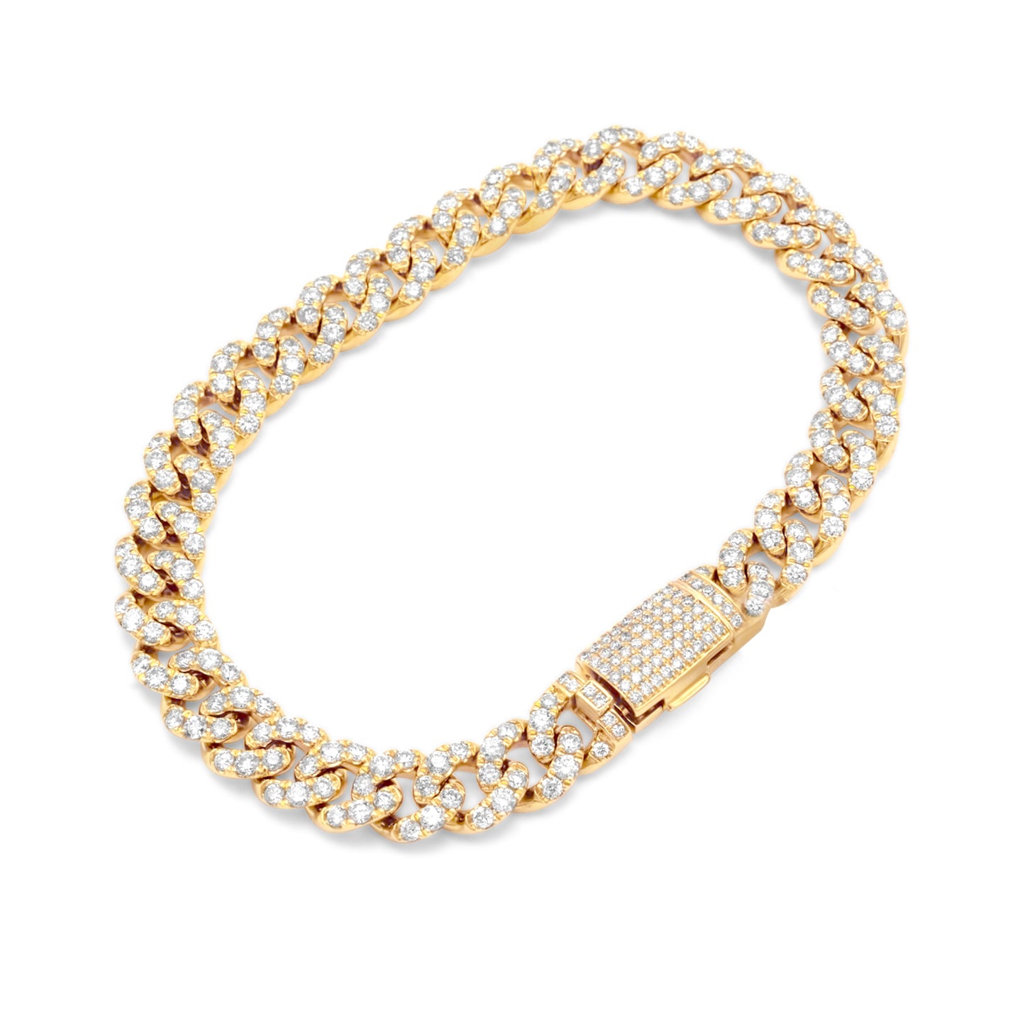 14k Yellow Gold Cuban Link Diamond Bracelet 8mm 6.74ctw