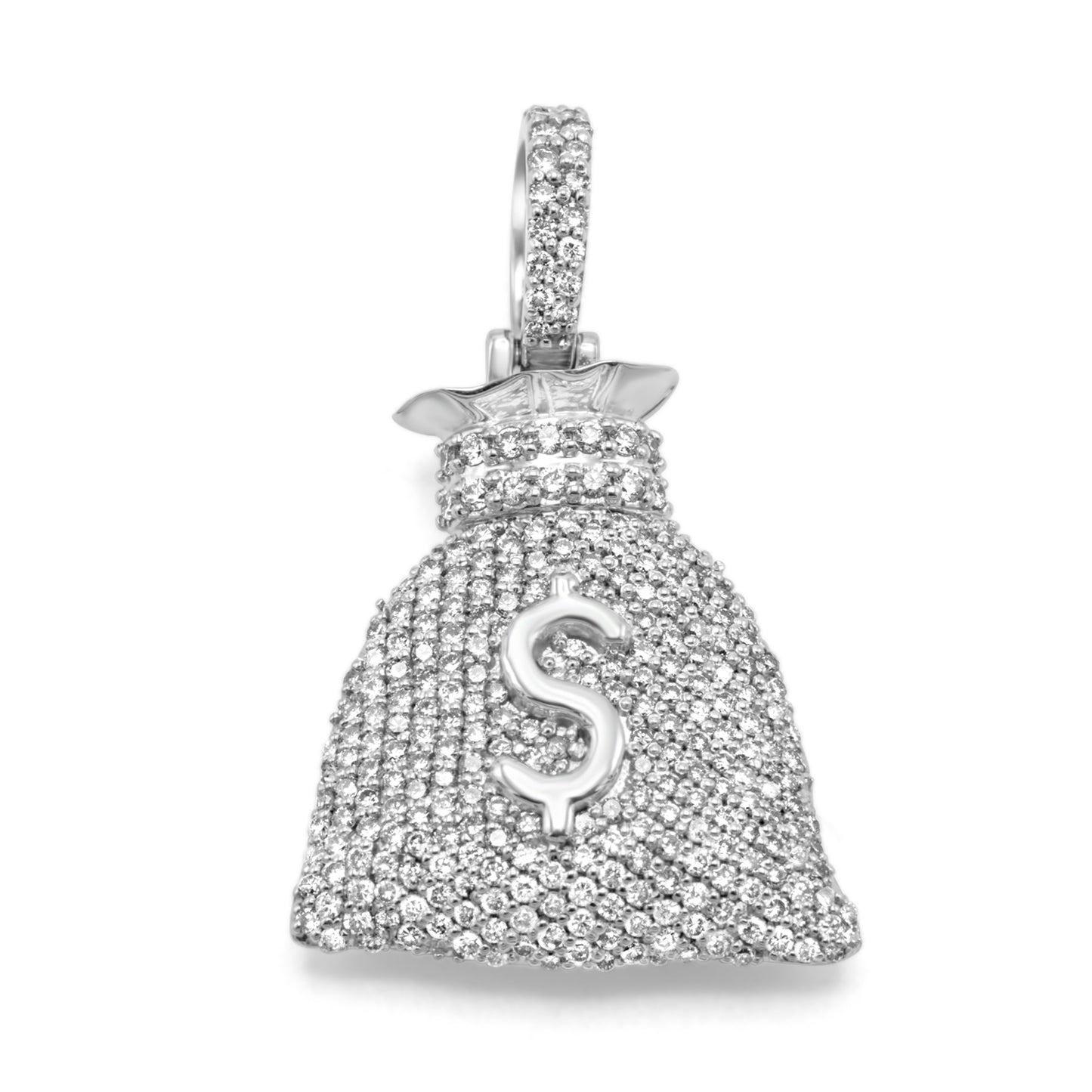 10K White Gold Money Bag Pendant 2.00ctw