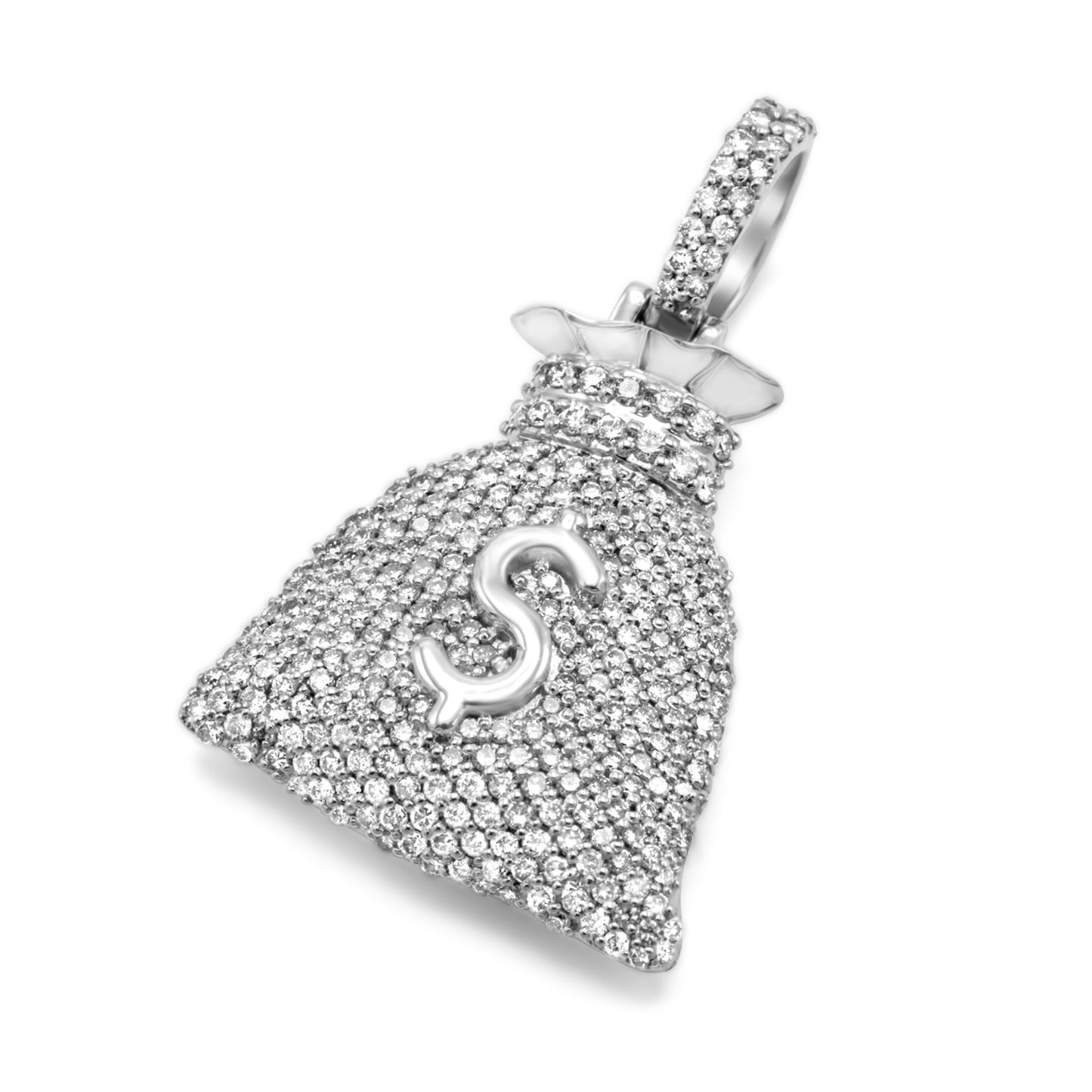 10K White Gold Money Bag Pendant 2.00ctw