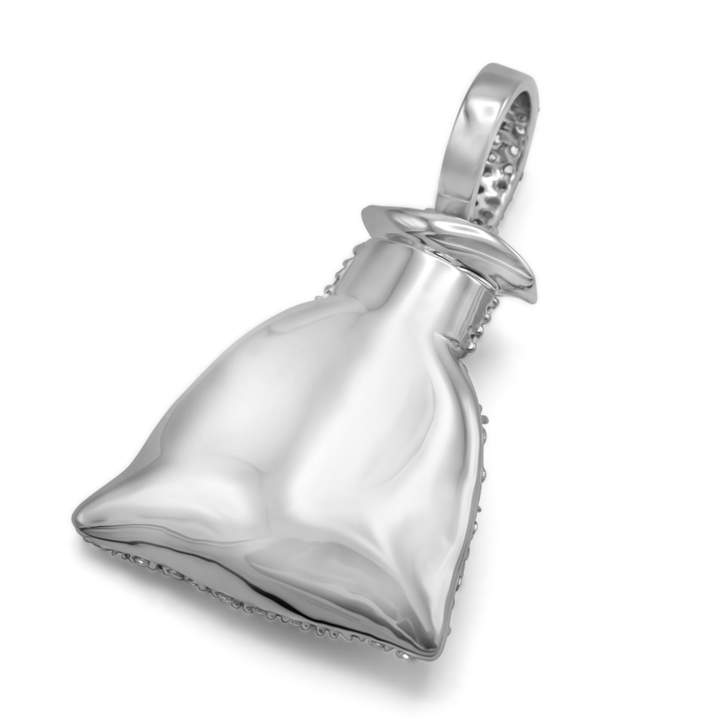 10K White Gold Money Bag Pendant 2.00ctw