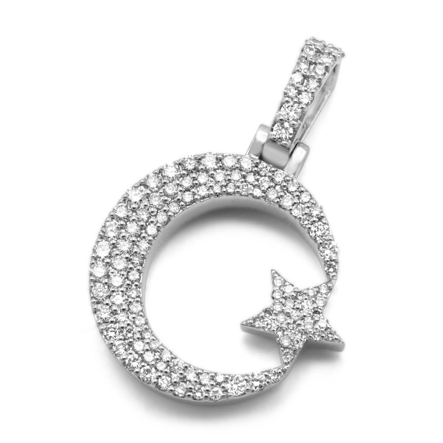 10K White Gold Star & Crescent Moon Diamond Pendant 1.00 ctw