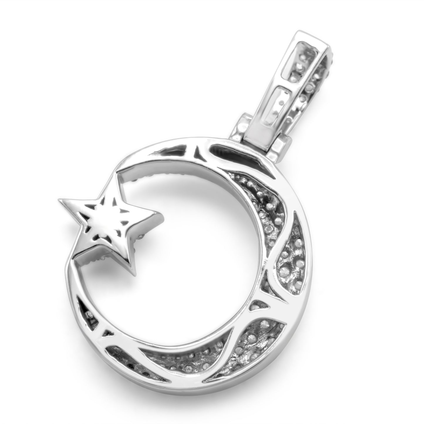 10K White Gold Star & Crescent Moon Diamond Pendant 1.00 ctw