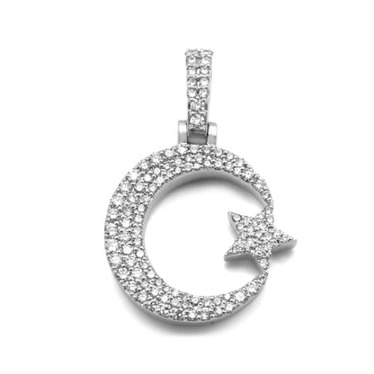 10K White Gold Star & Crescent Moon Diamond Pendant 1.00 ctw