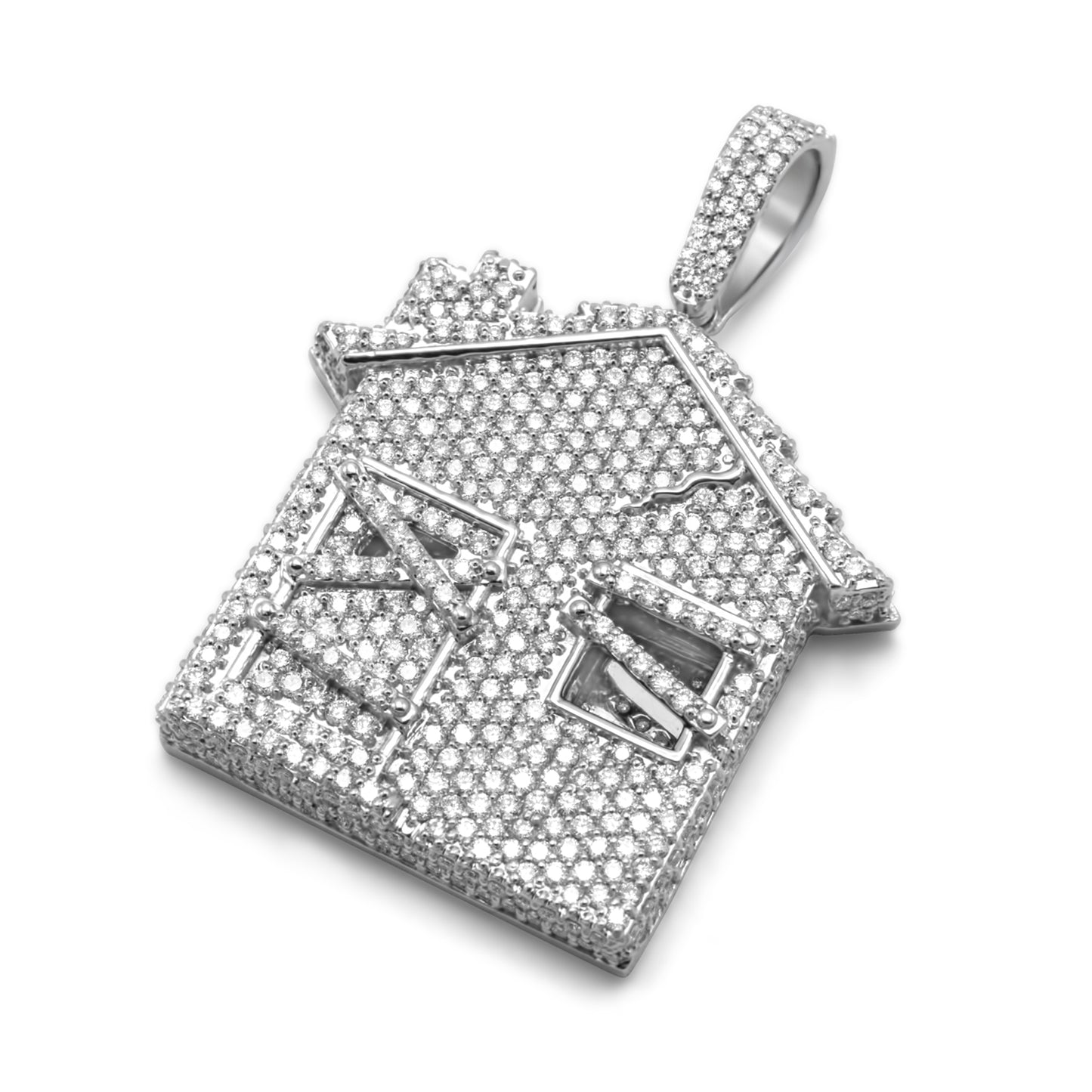 10k White Gold Trap House Diamond Pendant 3.40CTW