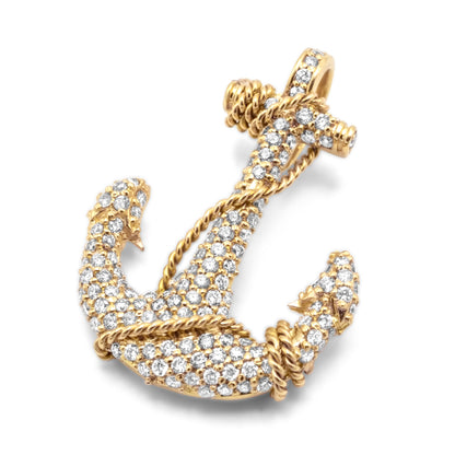 10K Yellow Gold Anchor Diamond Pendant 0.65 ctw