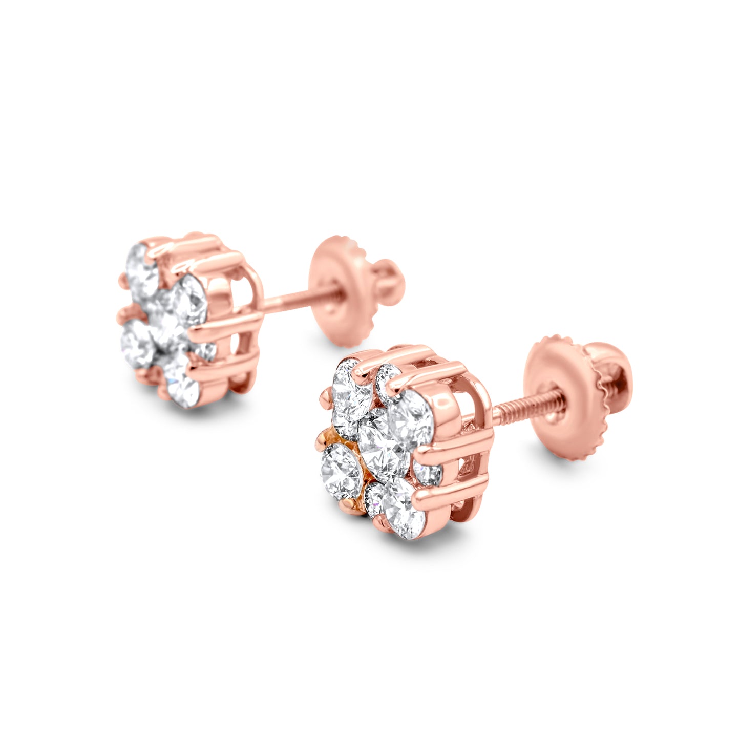 14k Rose Gold Diamond Cluster Earrings 1.45ctw