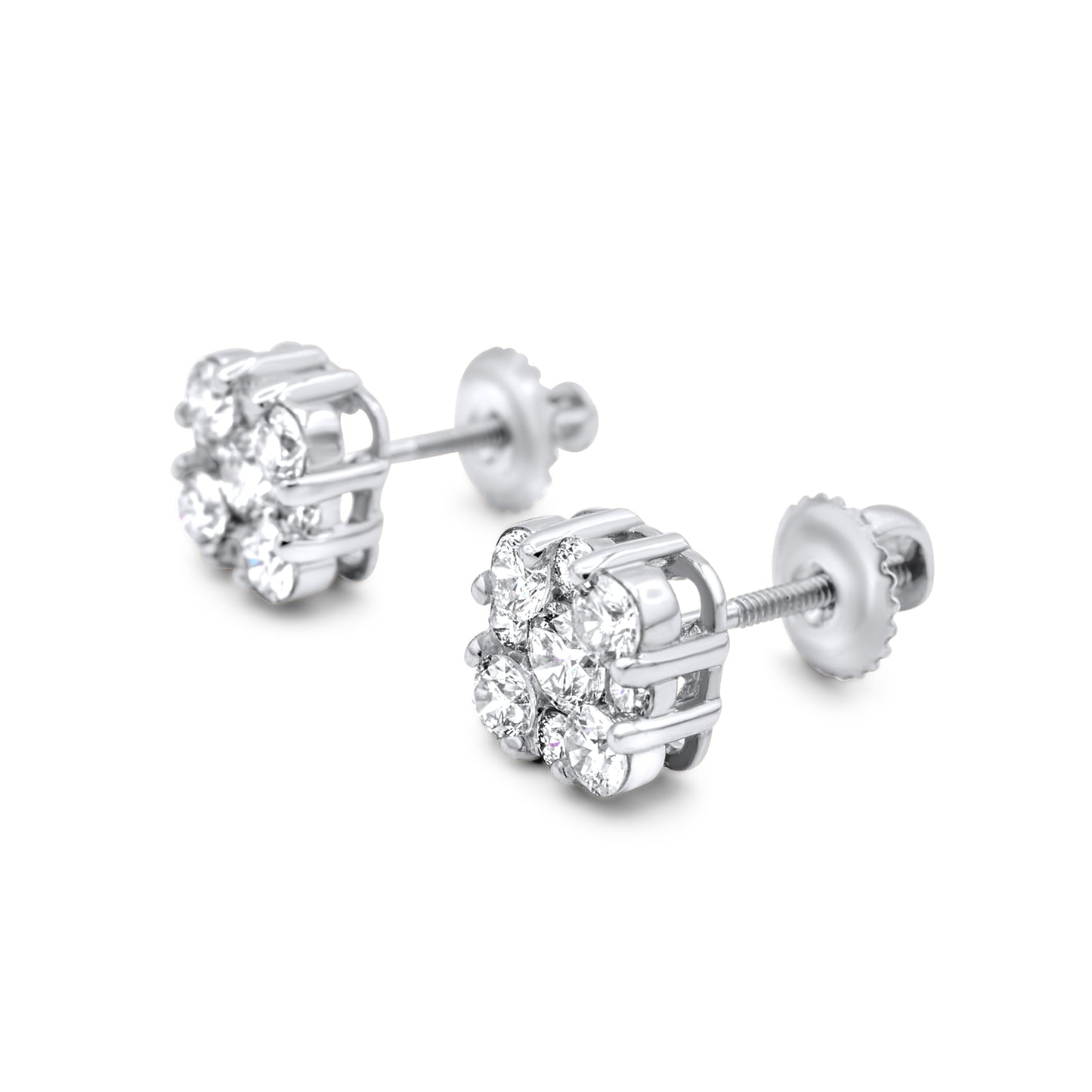 14k White Gold Diamond Cluster Earrings 1.45ctw