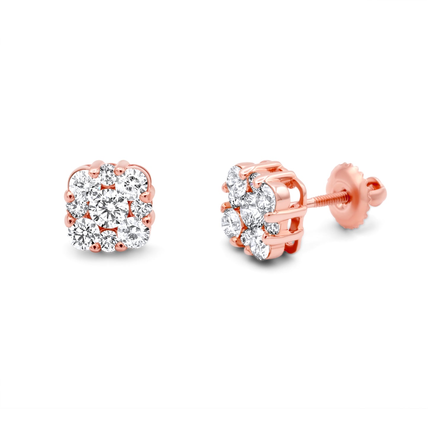 14k Rose Gold Diamond Cluster Earrings 1.45ctw