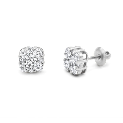 14k White Gold Diamond Cluster Earrings 1.45ctw