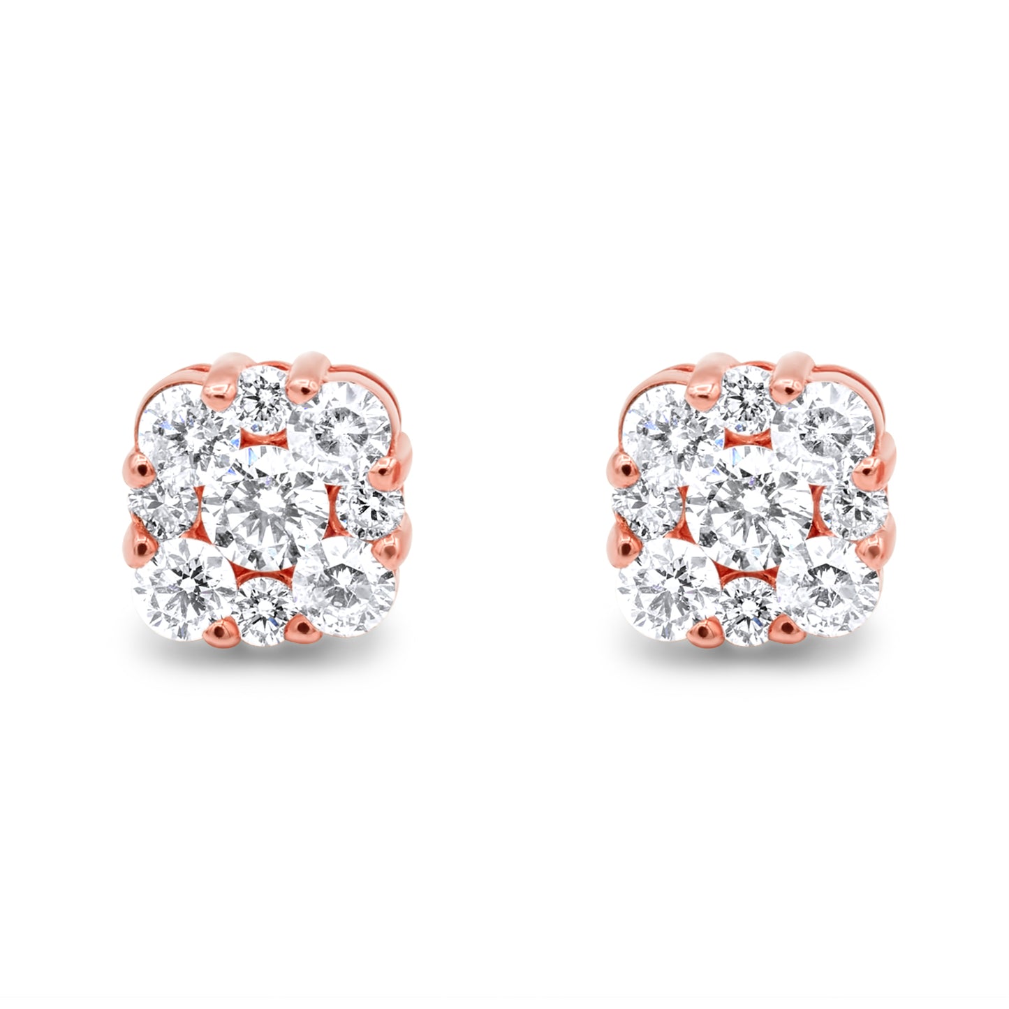 14k Rose Gold Diamond Cluster Earrings 1.45ctw