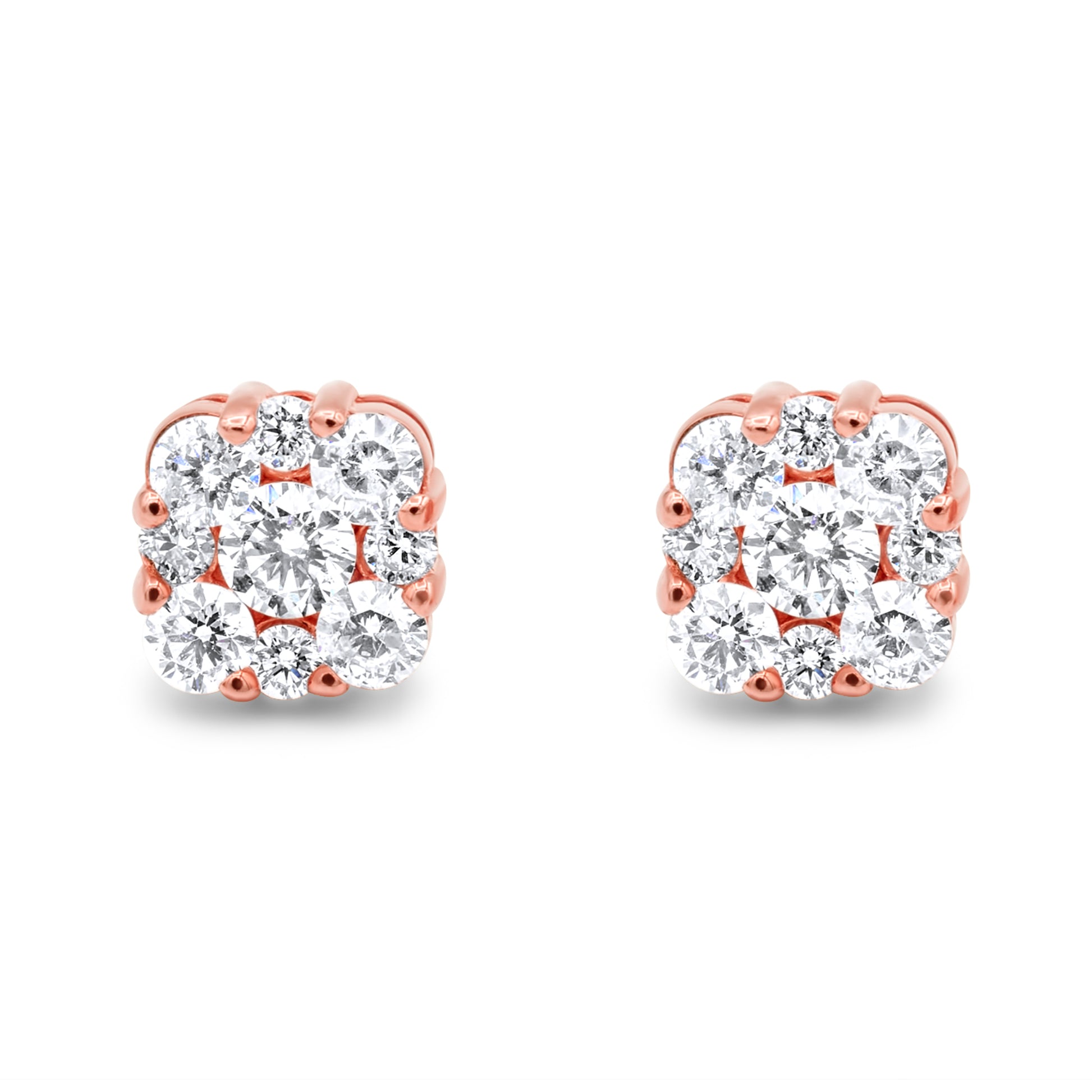 14k Rose Gold Diamond Cluster Earrings 1.45ctw