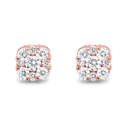 14k Rose Gold Diamond Cluster Earrings 1.45ctw