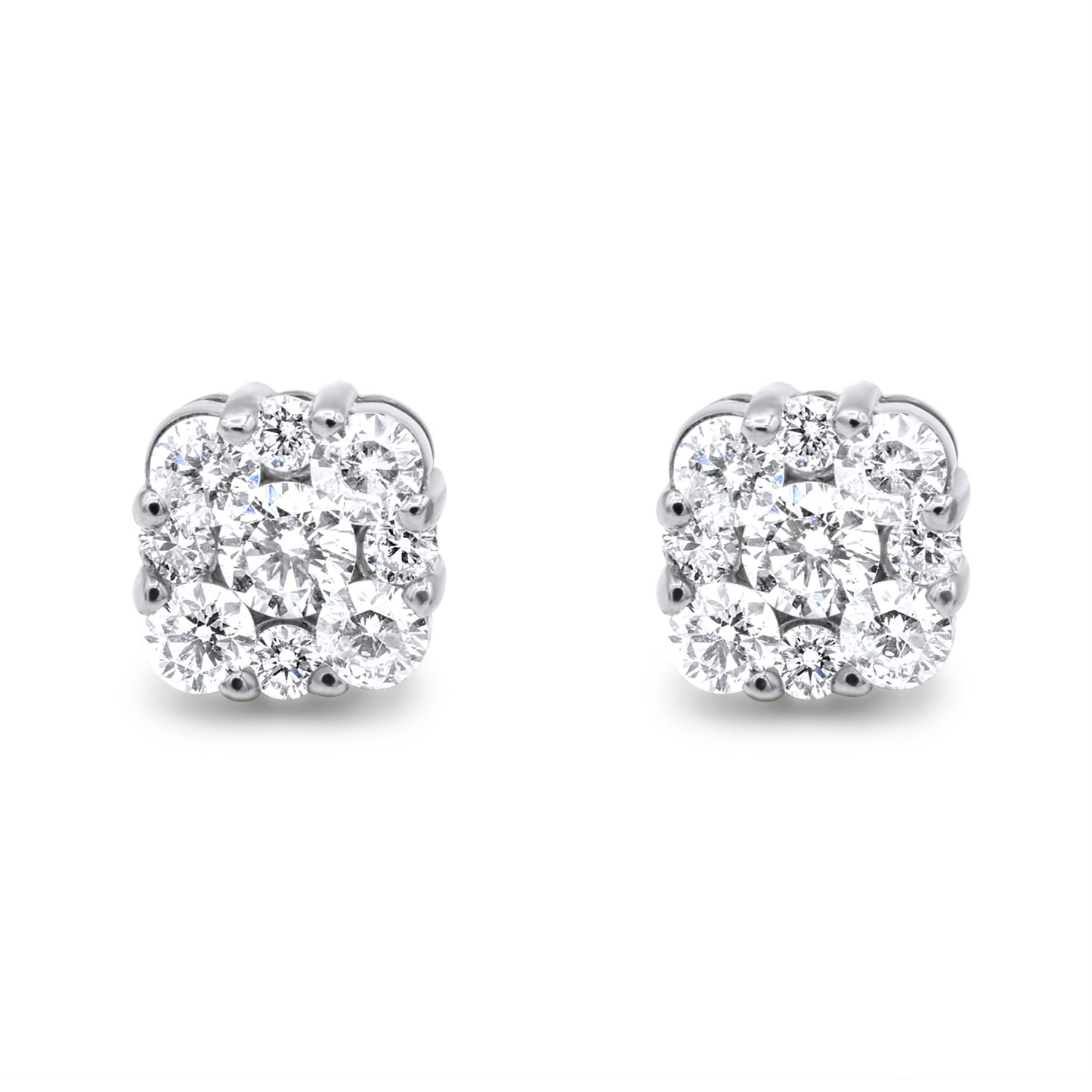 14k White Gold Diamond Cluster Earrings 1.45ctw