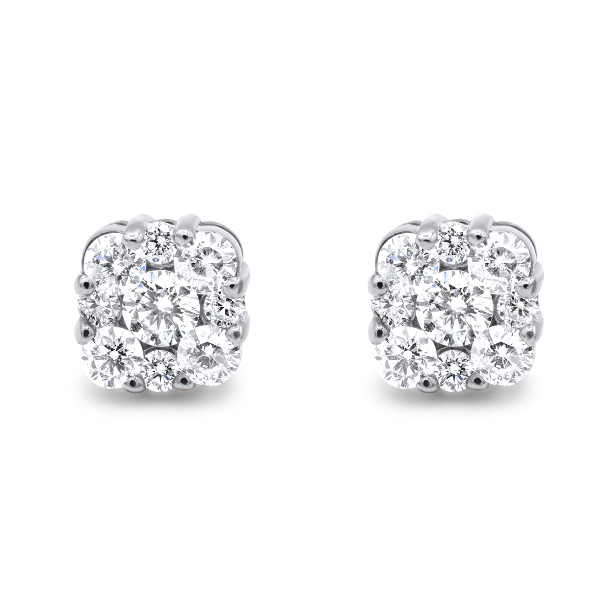 14k White Gold Diamond Cluster Earrings 1.45ctw