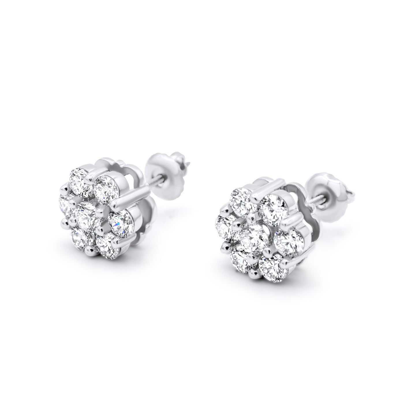 14k White Gold Diamond Cluster Earrings 1.45ctw