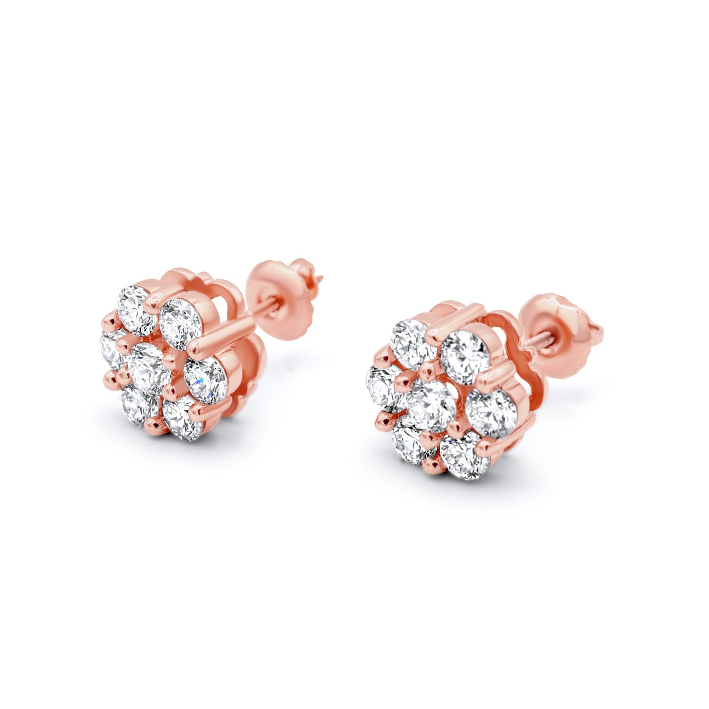 14k Rose Gold Diamond Cluster Earrings 1.45ctw