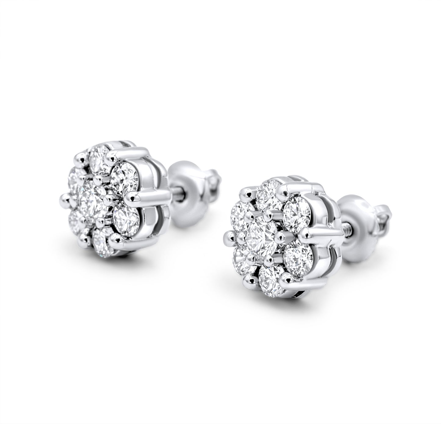 14k White Gold Diamond Cluster Earrings 1.95ctw