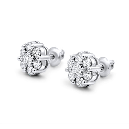 14k White Gold Diamond Cluster Earrings 1.95ctw