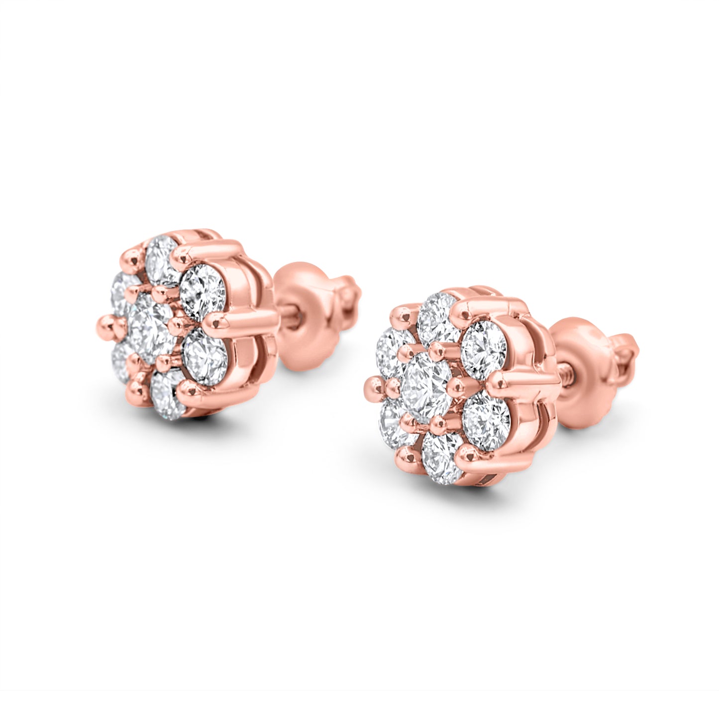 14k Rose Gold Diamond Cluster Earrings 1.95ctw