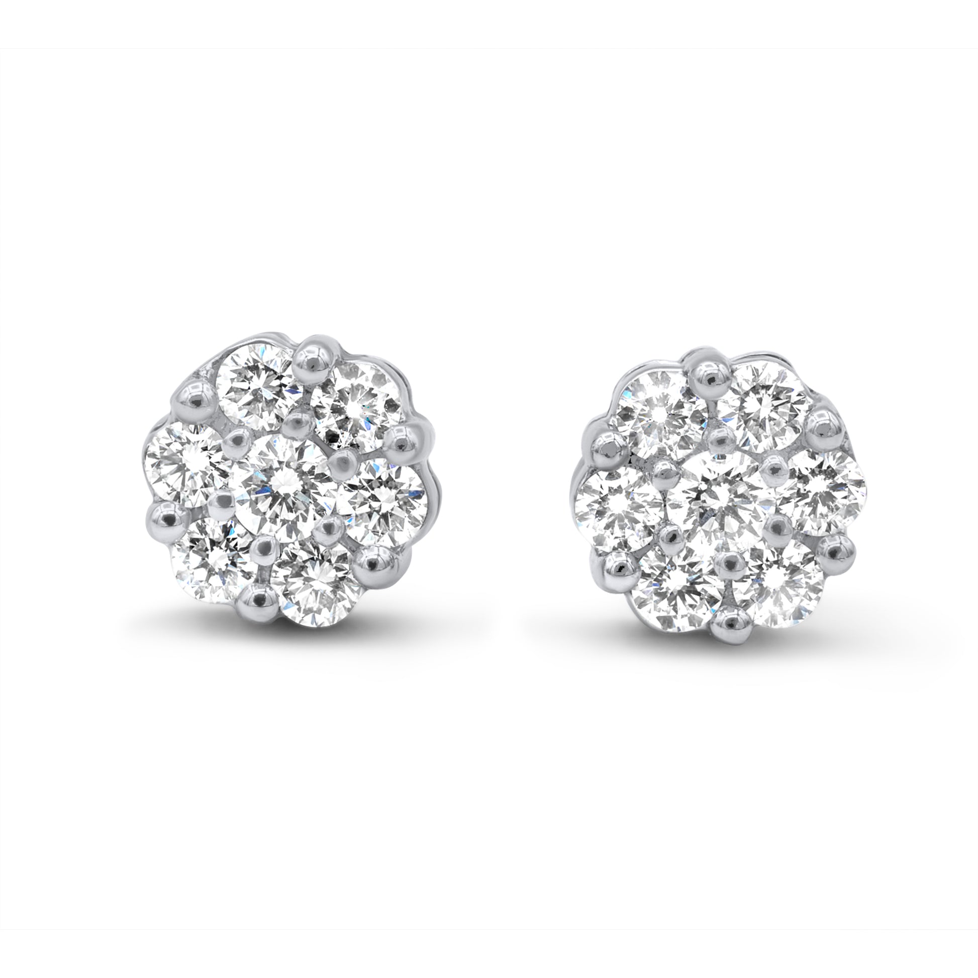 14k White Gold Diamond Cluster Earrings 1.95ctw