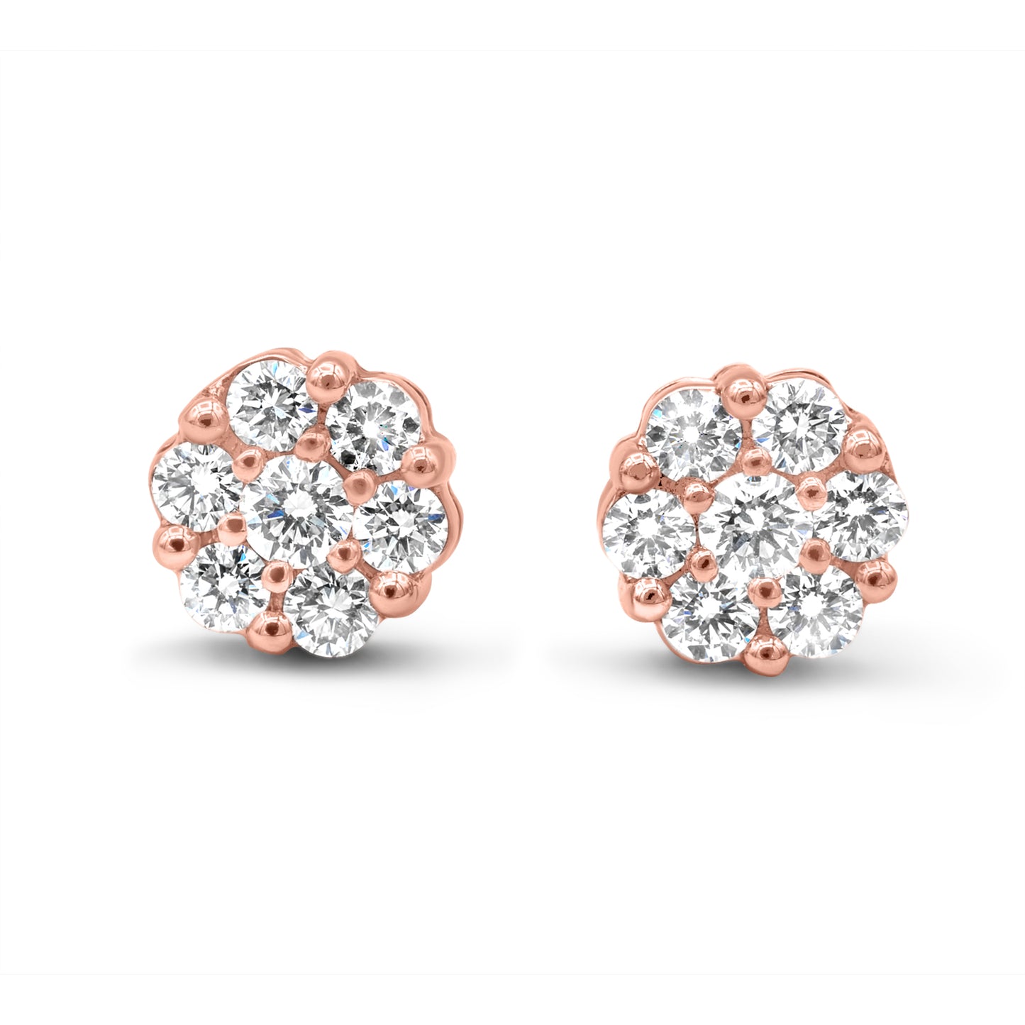 14k Rose Gold Diamond Cluster Earrings 1.12ctw