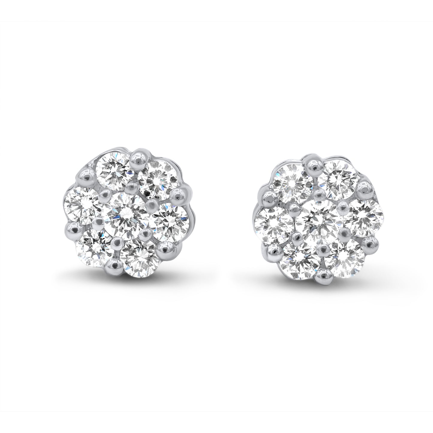 14k White Gold Diamond Cluster Earrings 1.45ctw