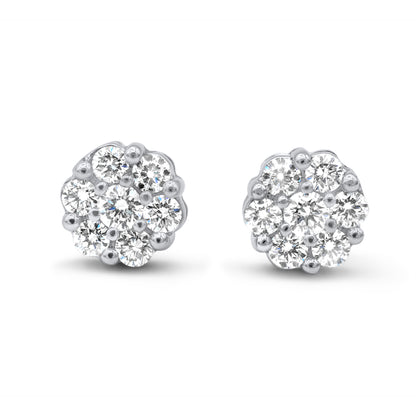 14k White Gold Diamond Cluster Earrings 1.12ctw