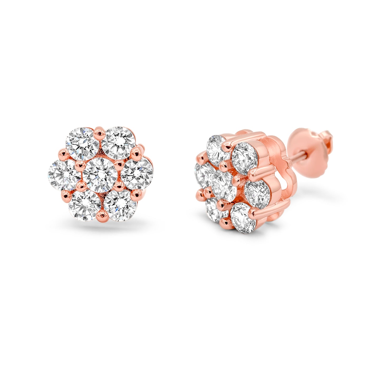 14k Rose Gold Diamond Cluster Earrings 4.30 ctw