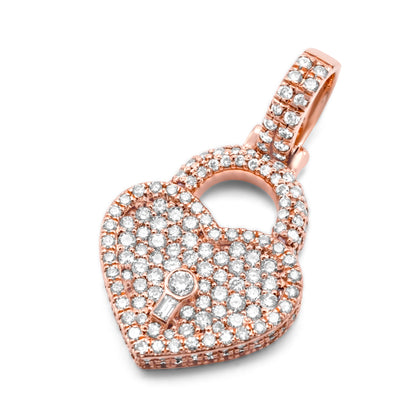 14k Rose Gold Diamond Heart Lock Pendant 1.35 ctw