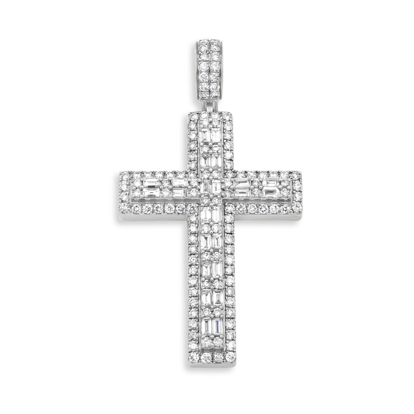 14k White Gold Diamond Cross 3.30ctw