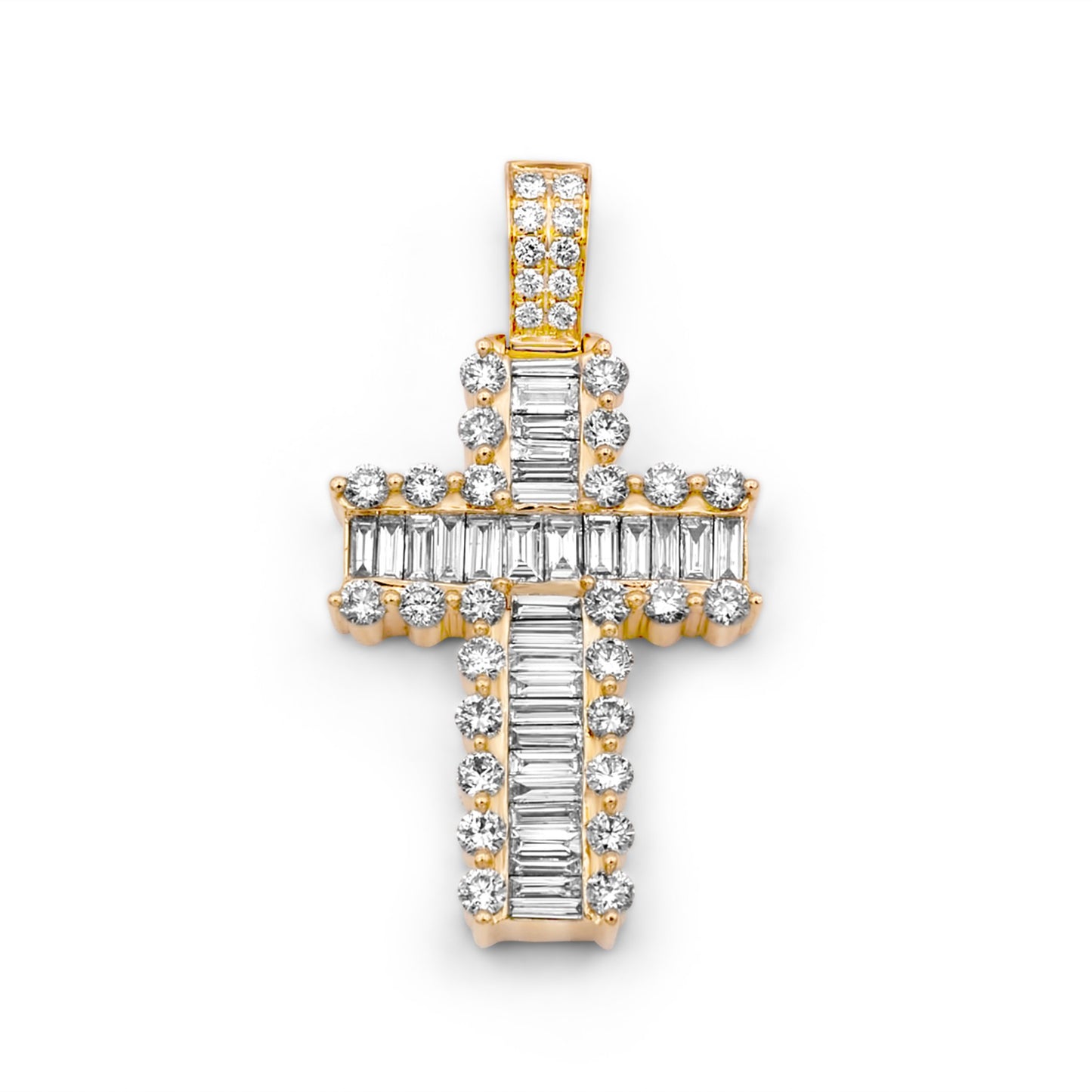 14k Yellow Gold Baguette Diamond Cross 3.24ctw