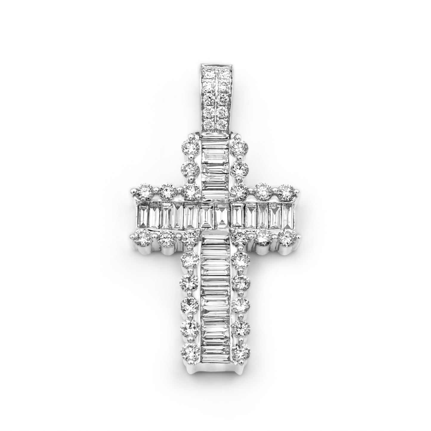 14k White Gold Baguette Diamond Cross 3.24ctw