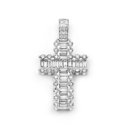 14k White Gold Baguette Diamond Cross 3.24ctw