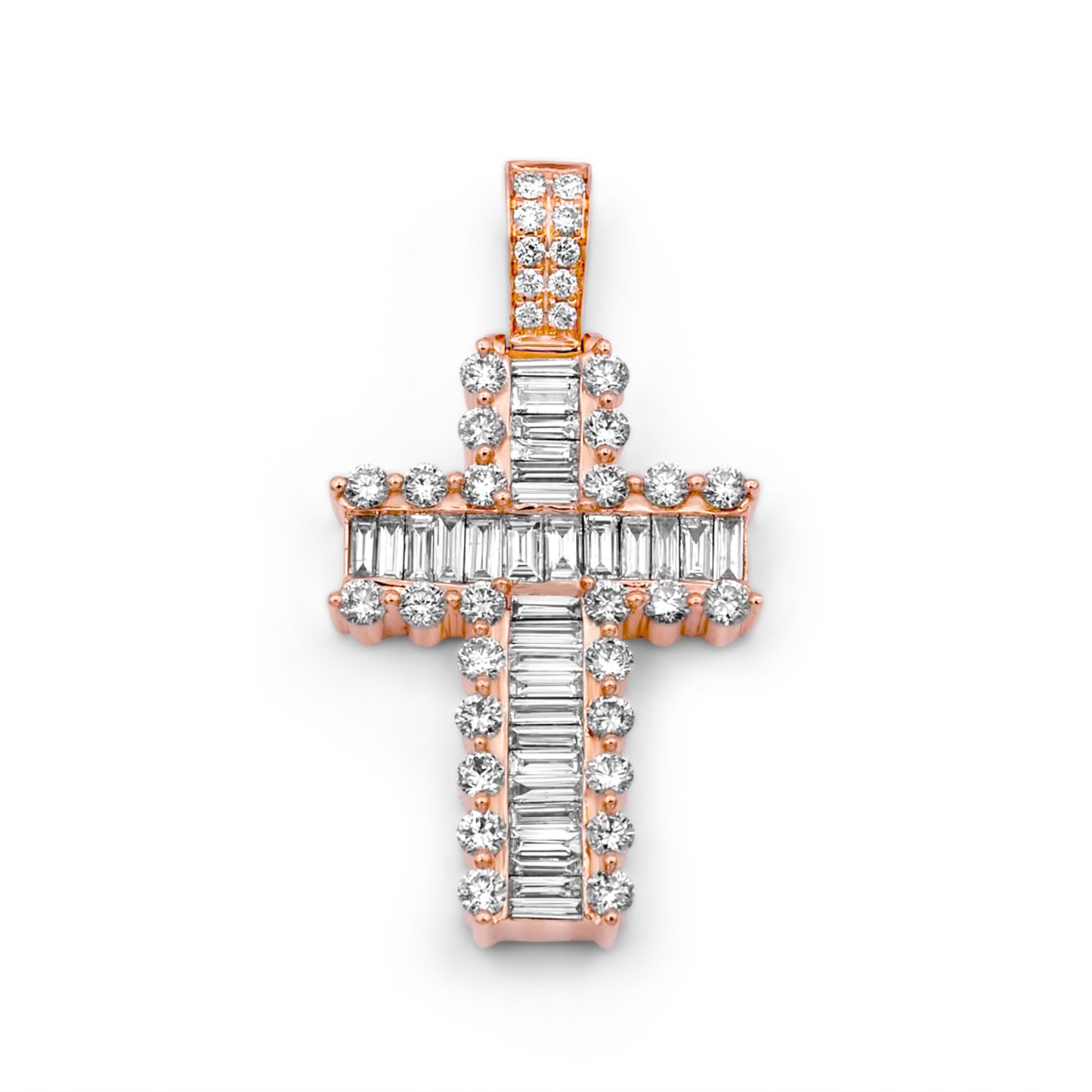 14k Rose Gold Baguette Diamond Cross 3.24ctw