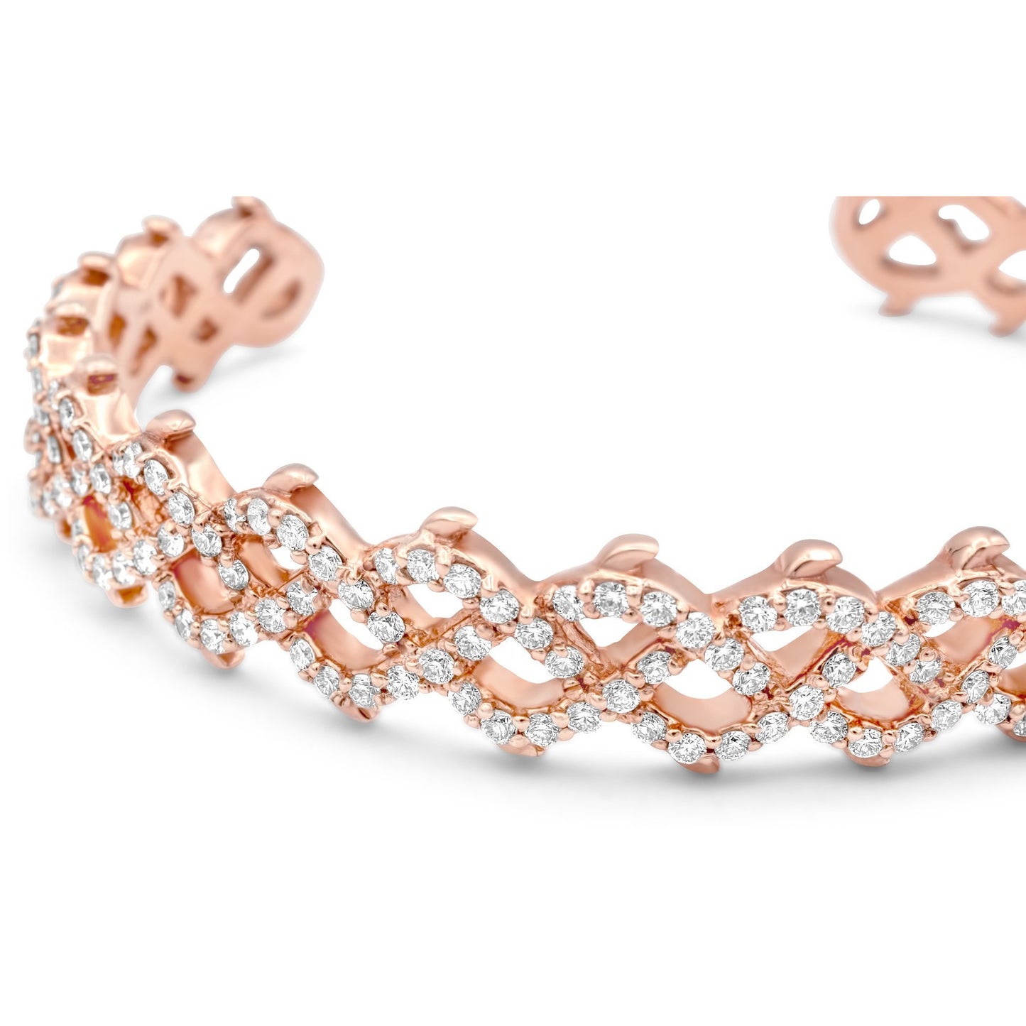 14k Rose Gold Thorn Cuff Bangle 4.20ctw