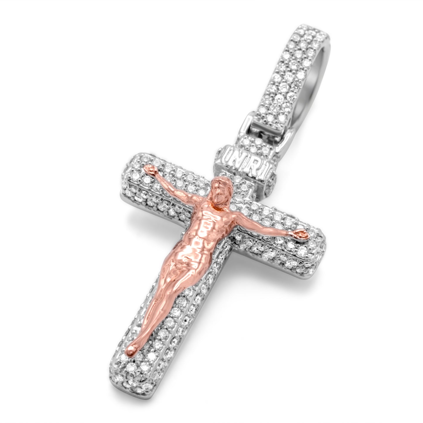 10K Rose & White Gold Cross 0.99 ctw