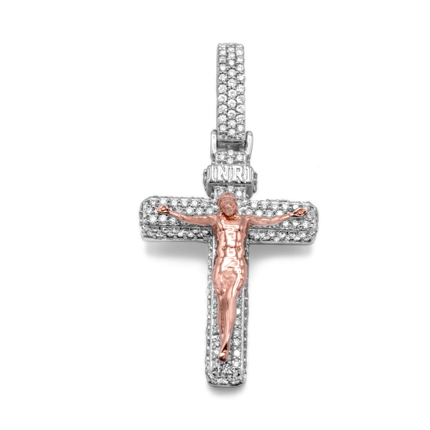 10K Rose & White Gold Cross 0.99 ctw